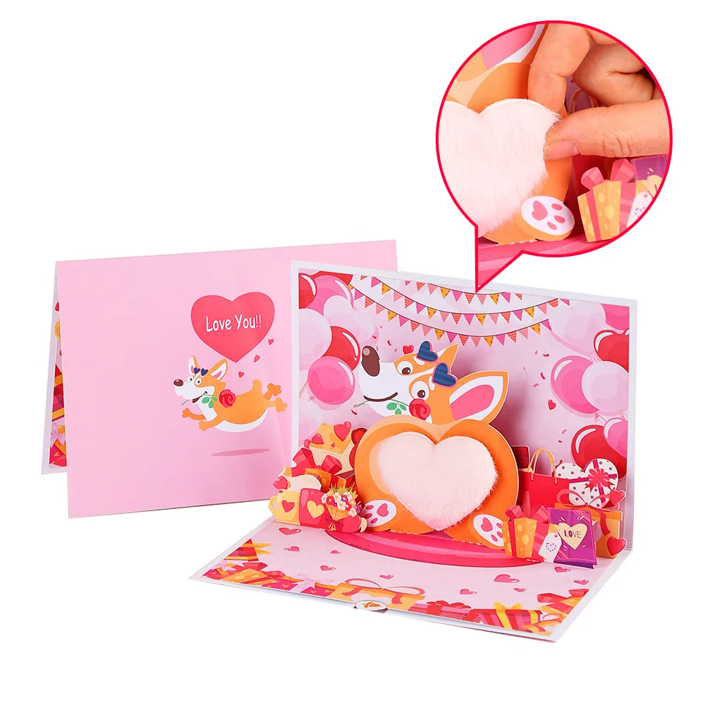 Valentine's Day Pop-Up 3D Cupid Cat Greeting Card - Romantic Love Gift