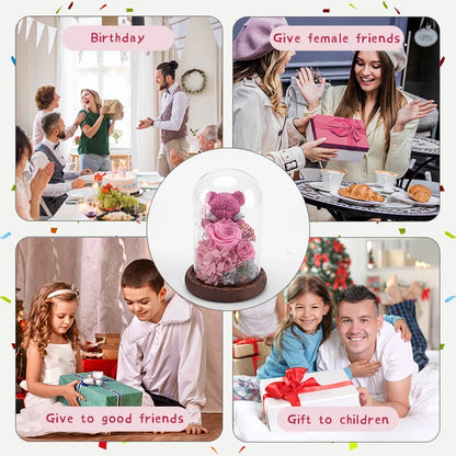 Forever Yours - Eternal Preserved Rose Gift Box with Teddy Bear & LED Lights