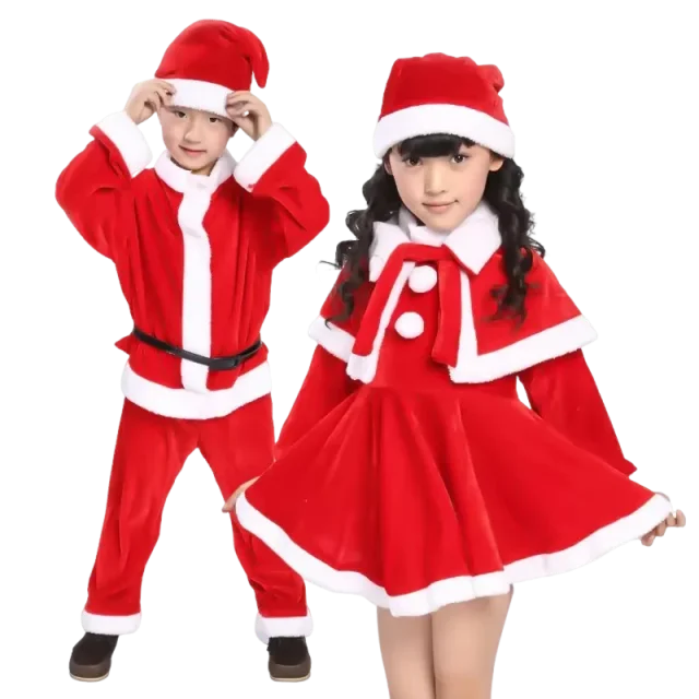 Girl Boy Christmas Costumes Red Santa Claus Children Warm Christmas Party Suit Christmas Kids Clothes