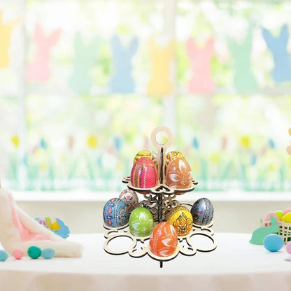 A19F-Easter Eggs Stand Shelf Reusable Ornament Storage 2 Tier Rack Wood Display For Kitchen Desktop Counter Countertop