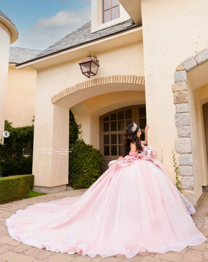 FURSTENBERG Princess Bow Quinceneara Dress Ball Gown Kids Girl Ruffles Beads Royal Train 15 Anos Vestido Customized Plus Size