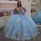 FURSTENBERG Blue Quinceneara Dress for 15 Years Bow V Neck Off Shoulder Crystals Vestidos De 15 Anos Corest Party Customized