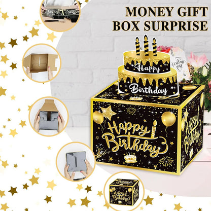 1pcs Birthday Cash Gift Box with Cake Card Funny Pumping Money Box Creative Birthday Gifts for Men Women ﻿