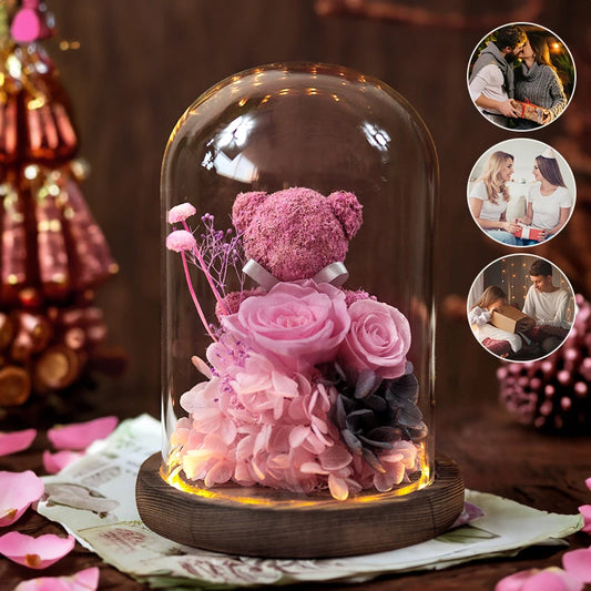 Forever Yours - Eternal Preserved Rose Gift Box with Teddy Bear & LED Lights