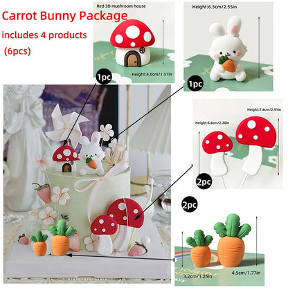 Easter Bunny Cake Topper Cute Rabbit Carrot Happy Birthday Cake Decoration for Kids 1st Birthday Party Supplies Baby Shower Gift
