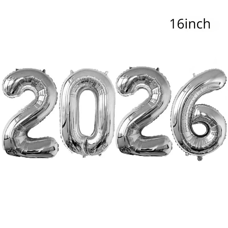 Gold Sliver Happy New Year 2026 Foil Balloons Hello 2026 Letter Balloon Banner Garland Christmas New Year Eve Decorations