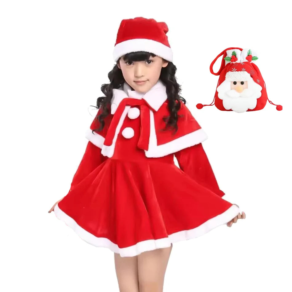 Girl Boy Christmas Costumes Red Santa Claus Children Warm Christmas Party Suit Christmas Kids Clothes