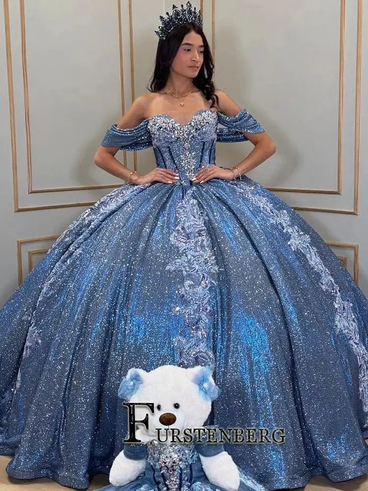 FURSTENBERG Shiny Quinceneara Dress for Youth Sweetheart Off shoulder Formal Dresses Gala Dress Vestido De 15 Customized