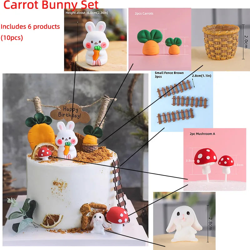 Easter Bunny Cake Topper Cute Rabbit Carrot Happy Birthday Cake Decoration for Kids 1st Birthday Party Supplies Baby Shower Gift
