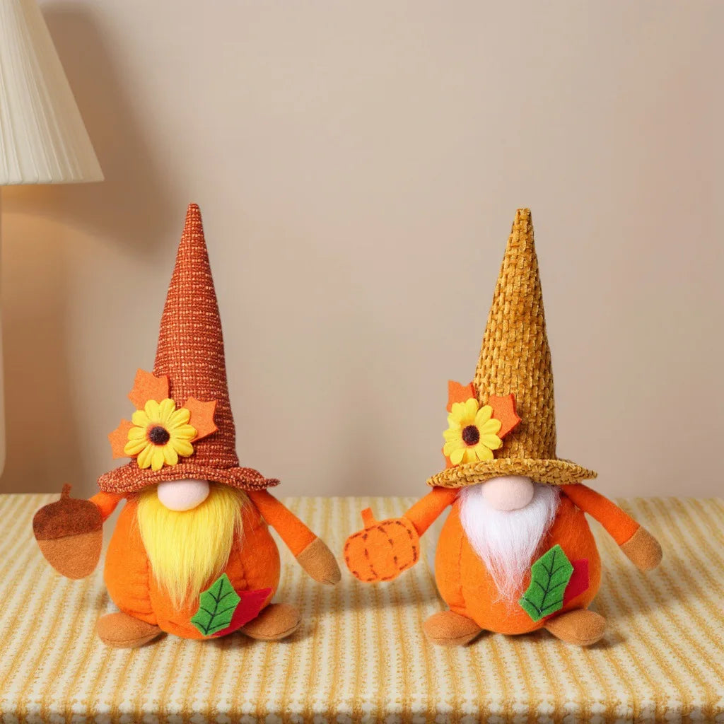 Harvest Festival Decoration Pumpkin Maple Leaf Faceless Old Man Doll Ornament Soft Toy for Autumn Themed Decorations.