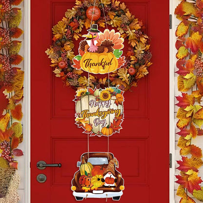 Happy Thanksgiving Day Door Banner Autumn Vine Wreath Dwarf Doll Ornament Gnomes Decorations for Home Tiered Tray Tabletop Decor