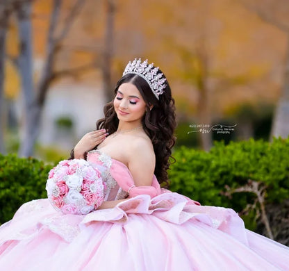 FURSTENBERG Princess Bow Quinceneara Dress Ball Gown Kids Girl Ruffles Beads Royal Train 15 Anos Vestido Customized Plus Size