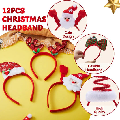 Holiday Cheer - 12-Pack Festive Christmas Headbands Party Set