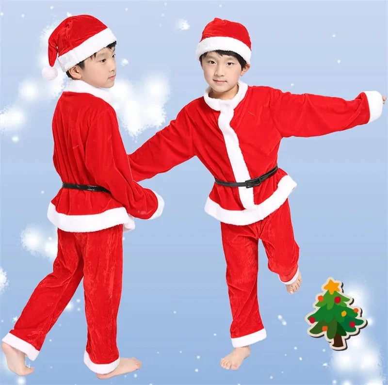 Girl Boy Christmas Costumes Red Santa Claus Children Warm Christmas Party Suit Christmas Kids Clothes