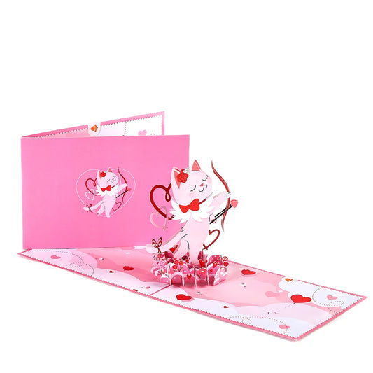 Valentine's Day Pop-Up 3D Cupid Cat Greeting Card - Romantic Love Gift