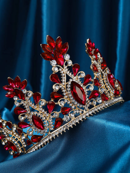 Baroque Red Crystal Tiaras And Crowns Prom Rhinestone Bridal Diadem Crown Taira For Women Wedding Hair Accessories Jewelry Crown