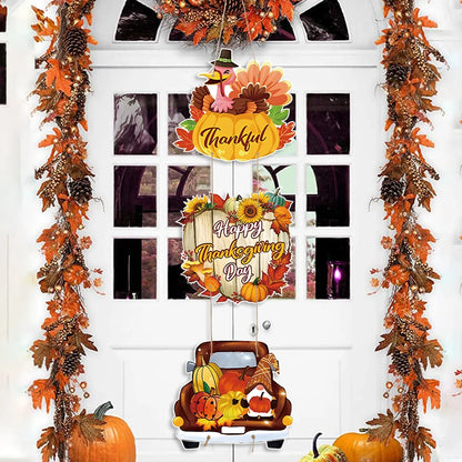 Happy Thanksgiving Day Door Banner Autumn Vine Wreath Dwarf Doll Ornament Gnomes Decorations for Home Tiered Tray Tabletop Decor
