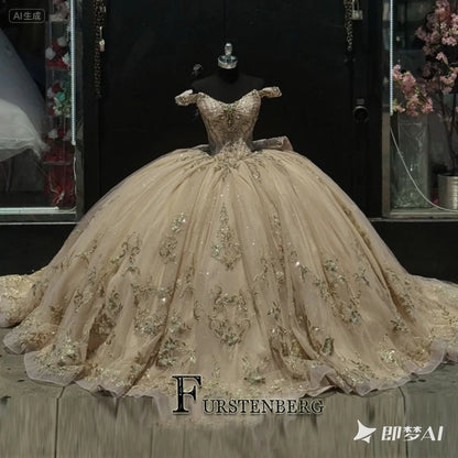 FURSTENBERG Baby Pink 15 Years Quinceneara Dress Bow Bead Cape Formal Party Dress 15 year old quinceanera dresses Customized