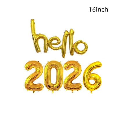 Gold Sliver Happy New Year 2026 Foil Balloons Hello 2026 Letter Balloon Banner Garland Christmas New Year Eve Decorations